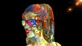 Colorful girl with glasses, womanÃ¢â¬â¢s head with face covered in paint and long hair isolated on black background, 3D render